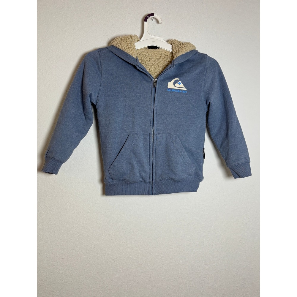 Quiksilver Boys Blue Sherpa Lined Full Zip Hoodie Jacket XS‎ 5/6 Surf Logo